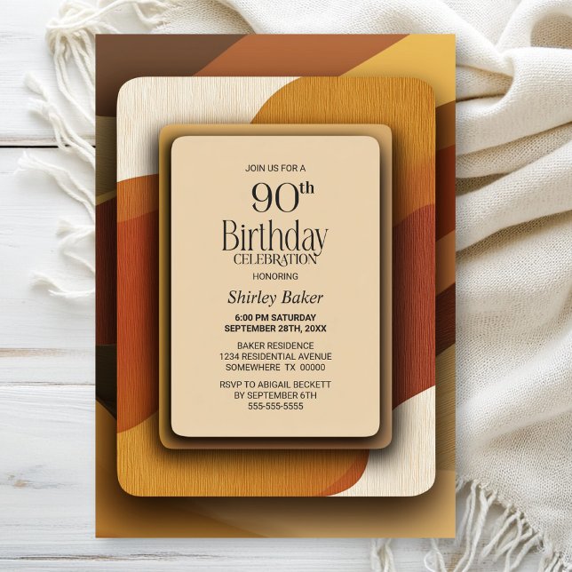 Invitation Fête d'anniversaire des 90 ans aux tons terreux ra (Créateur téléchargé)