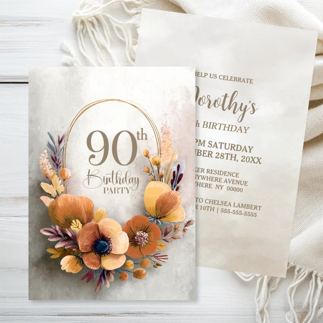 Invitation Fête d'anniversaire des 90 ans sur le thème floral (Créateur téléchargé)