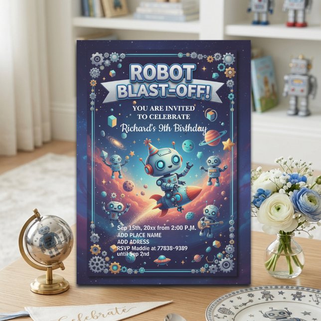 Invitation Fête d'anniversaire des 9 ans des robots dans l'es (Créateur téléchargé)