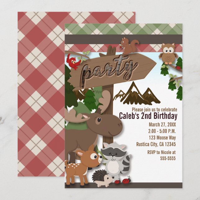 Invitation Fête d'anniversaire des amis de la forêt pour enfa (Devant / Derrière)