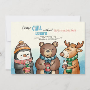Invitation Fête d'anniversaire des amis des animaux d'hiver