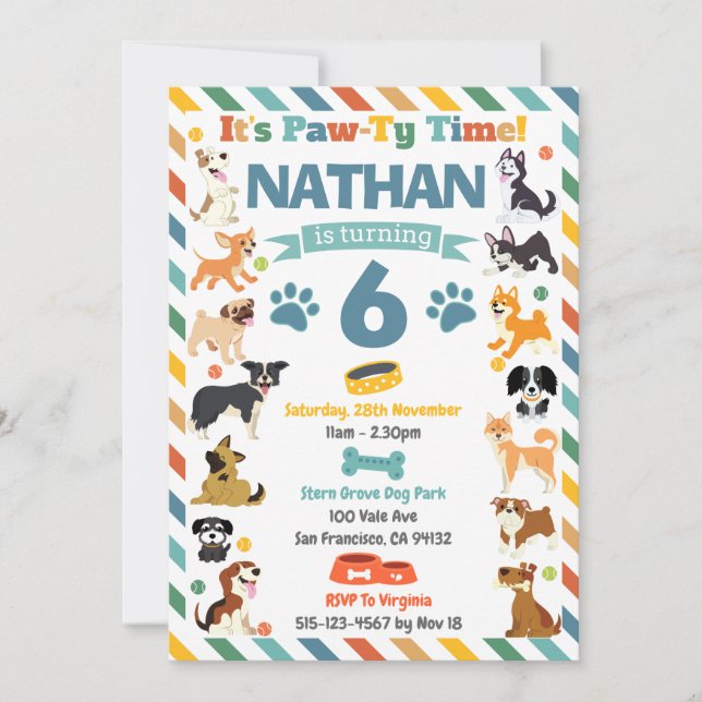 Invitation Fête d'anniversaire des Animaux Chien Chiot (Devant)