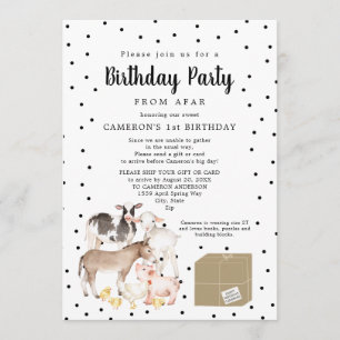 Invitation Fête d'anniversaire des animaux de ferme de loin