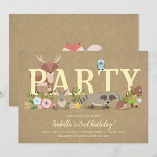 Invitation Fête d'anniversaire des animaux de forêt de bois