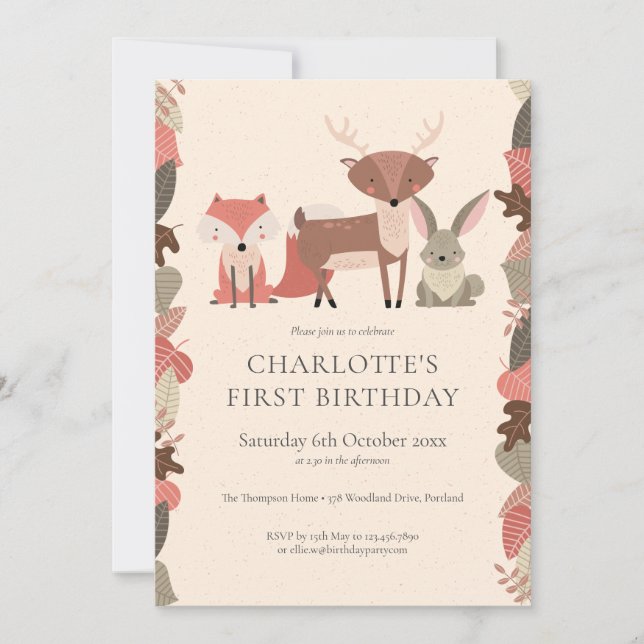 Invitation Fête d'anniversaire des animaux de la forêt (Devant)