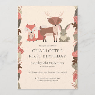 Invitation Fête d'anniversaire des Animaux de la Forêt