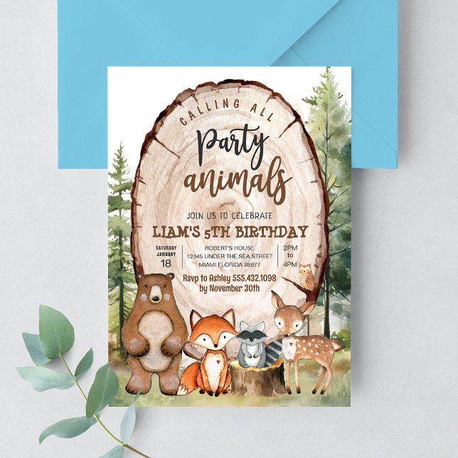 Invitation Fête d'anniversaire des animaux de la forêt (Créateur téléchargé)