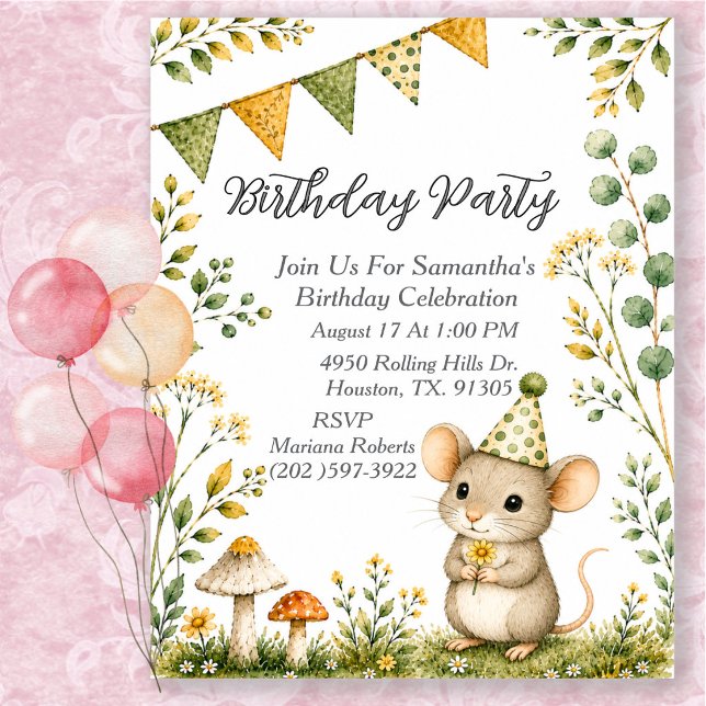 Invitation Fête d'anniversaire des animaux de la forêt avec S (Créateur téléchargé)
