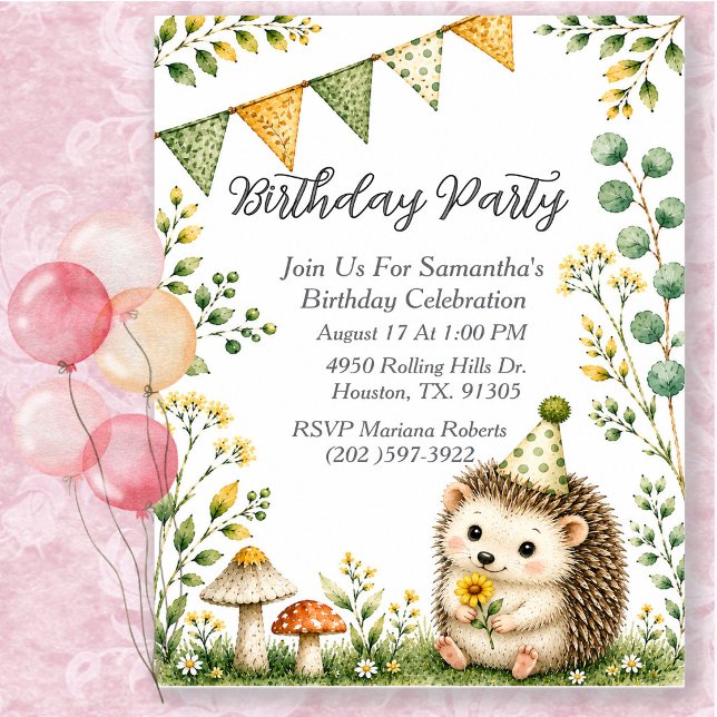 Invitation Fête d'anniversaire des animaux de la forêt de hér (Créateur téléchargé)