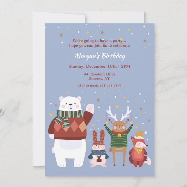Invitation Fête d'anniversaire des animaux d'hiver (Devant)