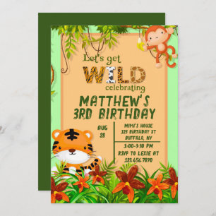 Invitation Fête d'anniversaire des animaux Safari Wild