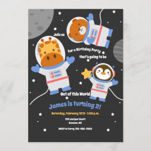 Invitation Fête d'anniversaire des animaux spatiaux