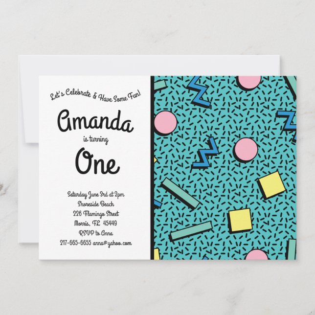 Invitation Fête d'anniversaire des années 80 à Memphis, une f (Devant)