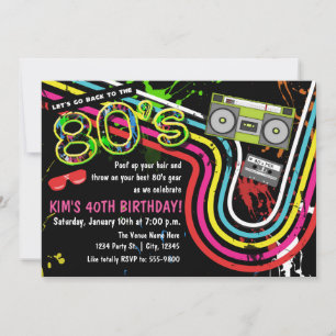 Invitation Fête d'anniversaire des années 80 Retro Grunge Par