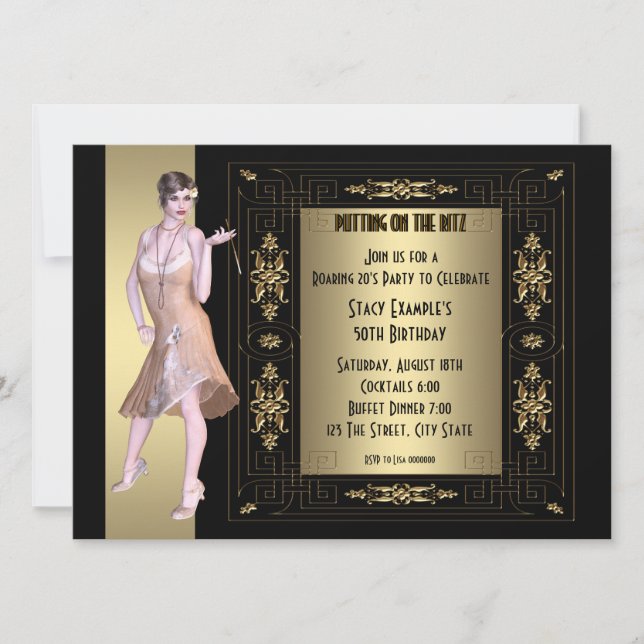 Invitation Fête d'anniversaire des Années Folles (Devant)