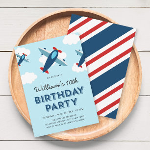 Invitation Fête d'anniversaire des avions bleus et rouges