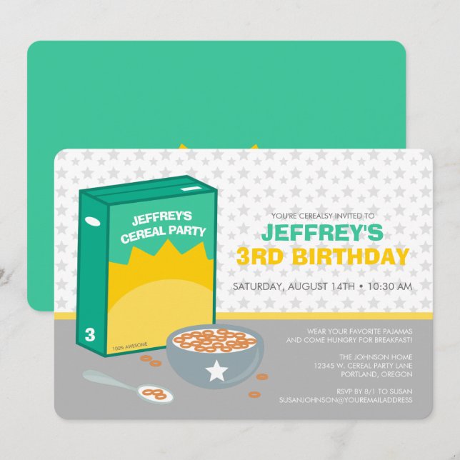 Invitation Fête d'anniversaire des céréales (Devant / Derrière)
