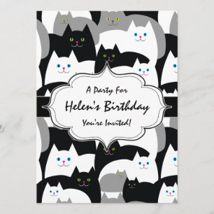 Invitation Fête d'anniversaire des chats blancs et gris