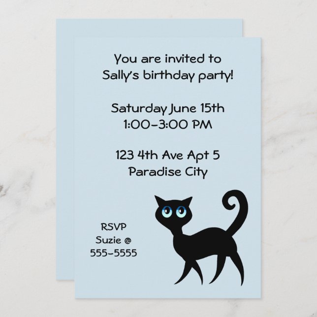 Invitation Fête d'anniversaire des chats bleus et noirs (Devant / Derrière)