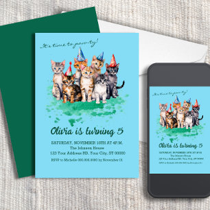 Invitation Fête d'anniversaire des chats, Filles et Enfants B