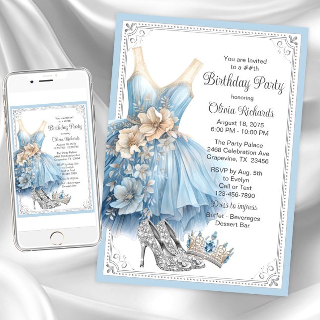 Invitation Fête d'anniversaire des chaussures en diamant de C (Princess birthday party invitation. Instant download and printed invitations available.)