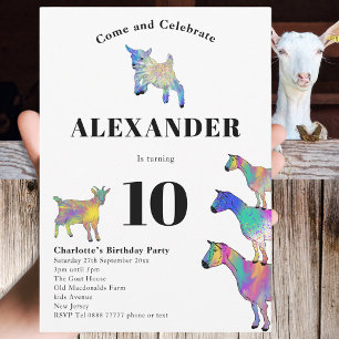 Invitation Fête d'anniversaire des chèvres colorées 10 ans