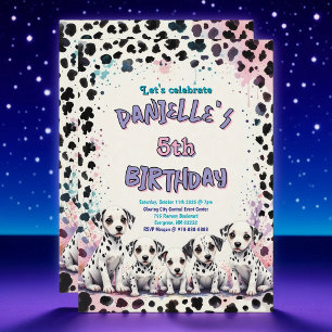 Invitation Fête d'anniversaire des chiots Dalmatiens rose vio