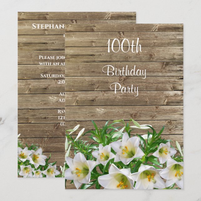 Invitation Fête d'anniversaire des Classy Lilies  100 ans (Devant / Derrière)