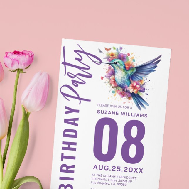Invitation Fête d'anniversaire des colibris Floral Bouquer (Créateur téléchargé)