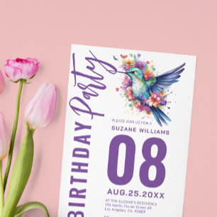 Invitation Fête d'anniversaire des colibris Floral Bouquer