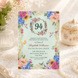 Invitation Fête d'anniversaire des colibris floraux d'or roya