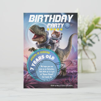 Invitation Fête d'anniversaire des dinosaures et des astronau