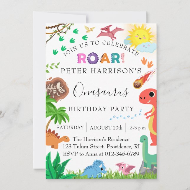 Invitation Fête d'anniversaire des dinosaures Onasaurus (Devant)