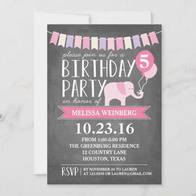 Invitation Fête d'anniversaire des éléphants d'âge personnali (Devant)