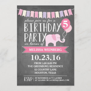 Invitation Fête d'anniversaire des éléphants d'âge personnali