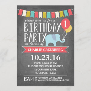 Invitation Fête d'anniversaire des éléphants d'âge personnali