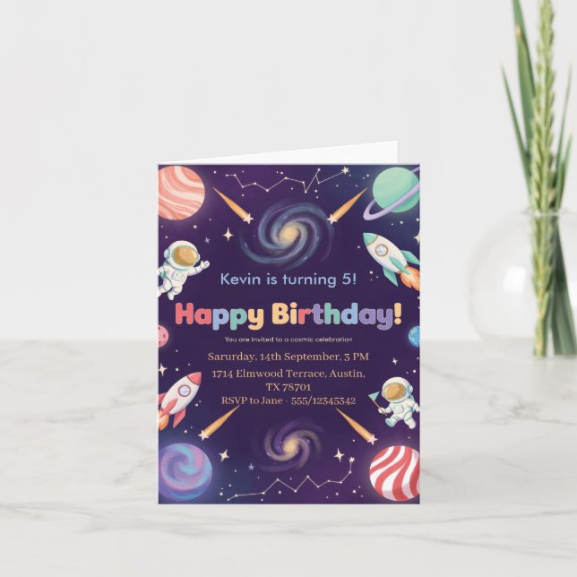 Invitation Fête d'anniversaire des enfants astronautes dans l (Devant)