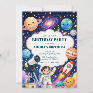 Invitation Fête d'anniversaire des enfants astronautes dans l