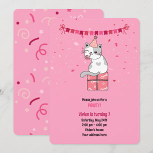 Invitation Fête d'anniversaire des enfants au chat rose