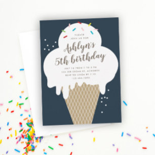 Invitation Fête d'anniversaire des enfants cône de glace bleu