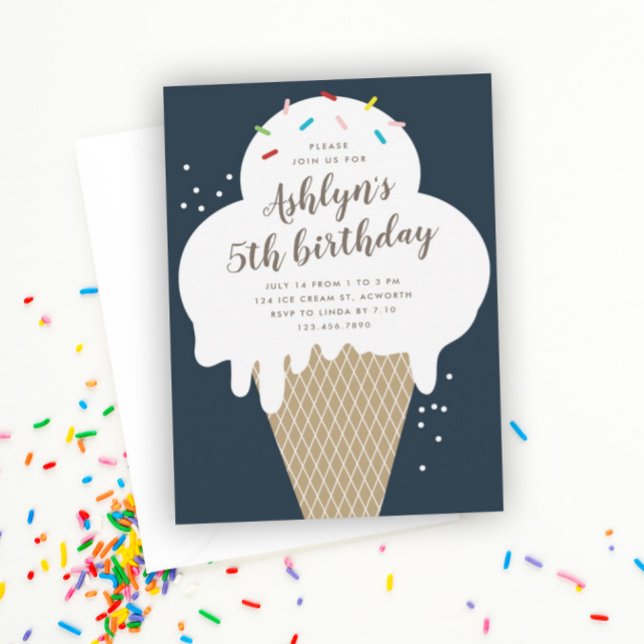 Invitation Fête d'anniversaire des enfants cône de glace bleu (Créateur téléchargé)