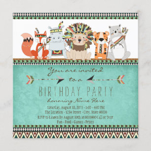 Invitation Fête d'anniversaire des enfants d'animaux tribaux 