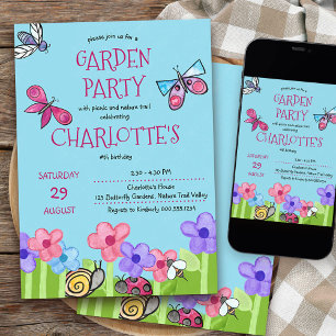 Invitation Fête d'anniversaire des enfants dans le jardin sur