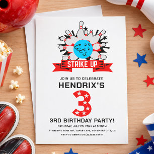 Invitation Fête d'anniversaire des enfants de bowling rétro 3