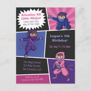 Invitation Fête d'anniversaire des enfants de l'école de ninj