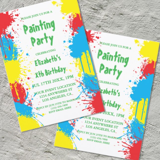 Invitation Fête d'anniversaire des enfants de peinture (Créateur téléchargé)