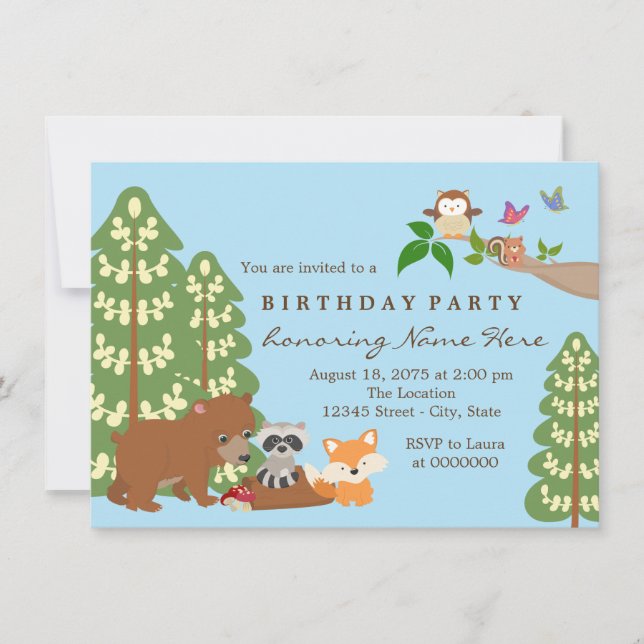 Invitation Fête d'anniversaire des enfants en forêt (Devant)