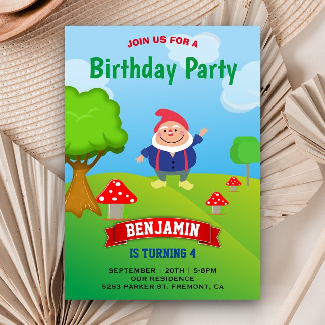 Invitation Fête d'anniversaire des enfants Gnome de jardin (Créateur téléchargé)
