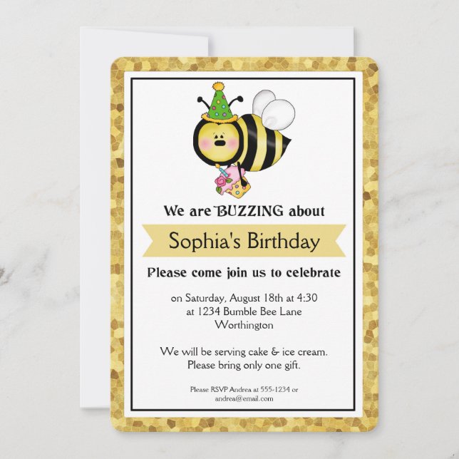Invitation Fête d'anniversaire des enfants Little Bumble Bee  (Devant)