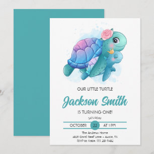 Invitation Fête d'anniversaire des enfants mignons Tortues de